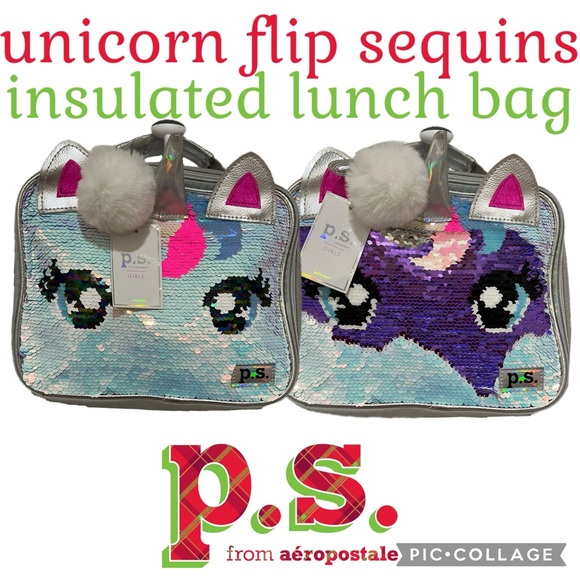 ✨p.s. by Aeropostale✨Unicorn Flip Sequins✨Kid’s Insulated Reusable Lunch Bag✨ - Picture 1 of 13